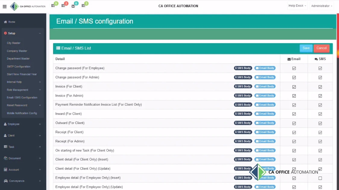 screenshot of CA Office Automation